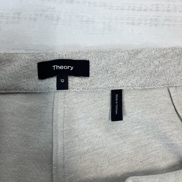 Theory Trouser Pants size 12 Gray White Herringbone Stretch Career Straight Leg - Picture 7 of 10